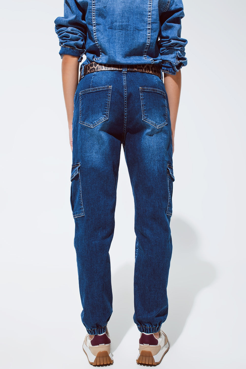 Cargo Style Jeans with Seam Down the Front in Medium Wash Q2 Jeans BoutiqueLua