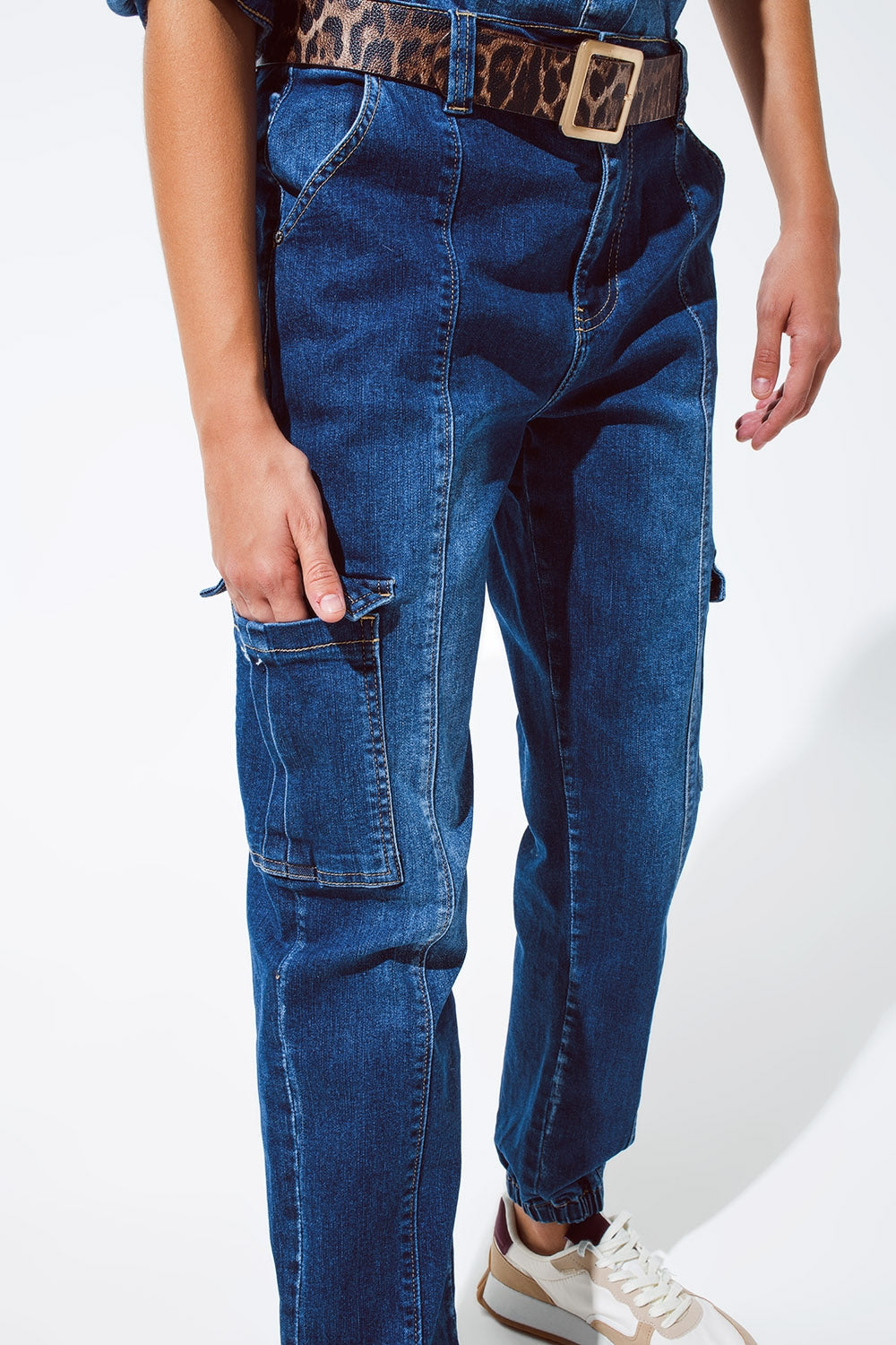 Cargo Style Jeans with Seam Down the Front in Medium Wash Q2 Jeans BoutiqueLua