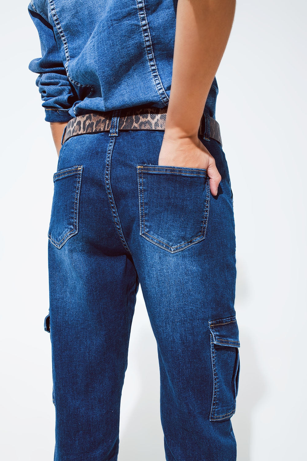 Cargo Style Jeans with Seam Down the Front in Medium Wash Q2 Jeans BoutiqueLua