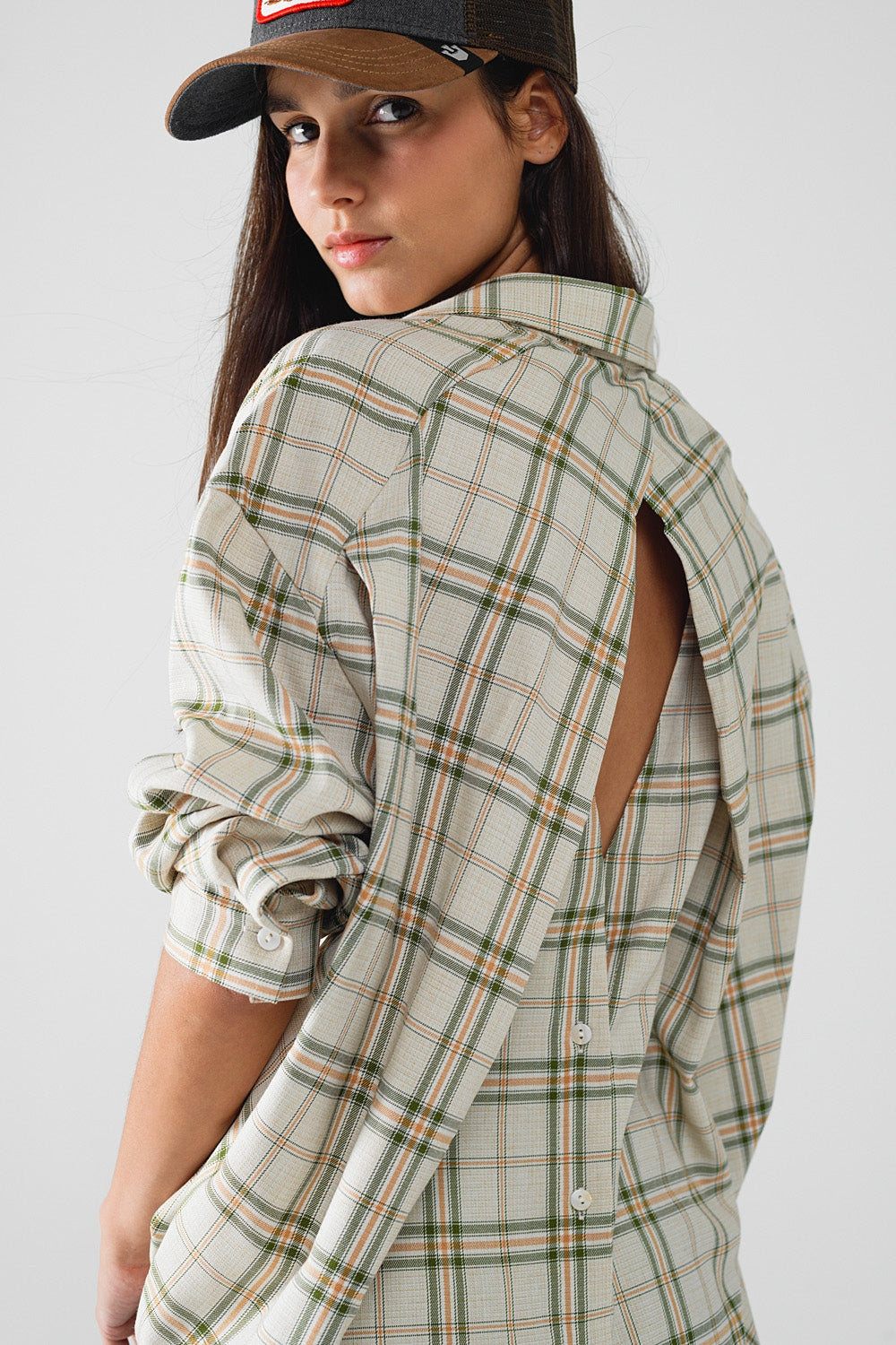 Checked Shirt With Back Opening In Beige Q2 Shirts BoutiqueLua