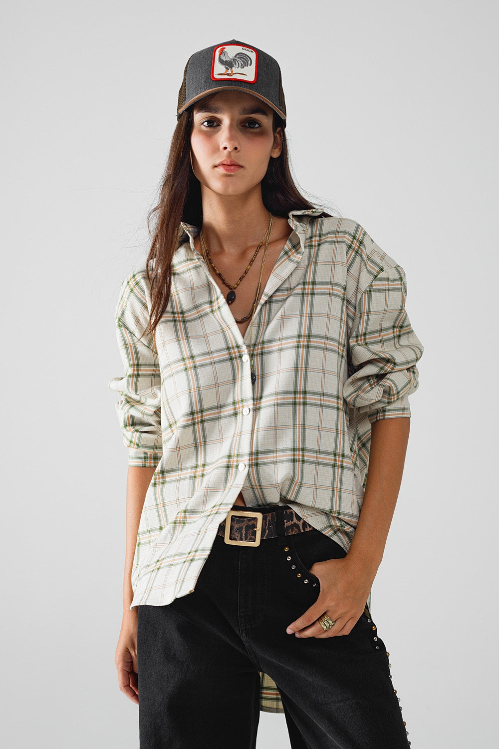 Checked Shirt With Back Opening In Beige Q2 Shirts BoutiqueLua