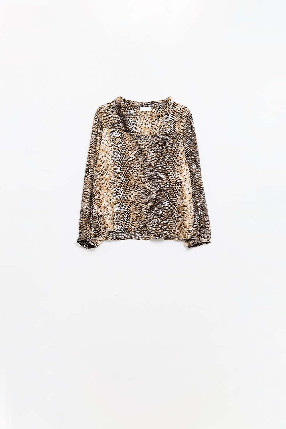 chiffon blouse in brown leopard print