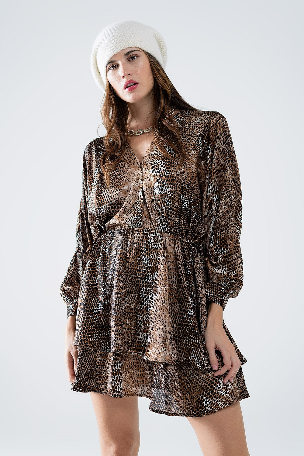 chiffon dress in brown leopard print