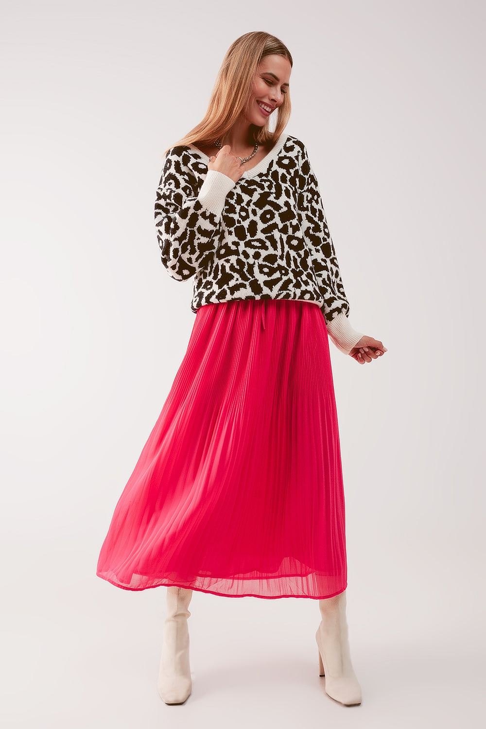 Chiffon pleated midi skirt in fuchsia Q2 Skirts BoutiqueLua