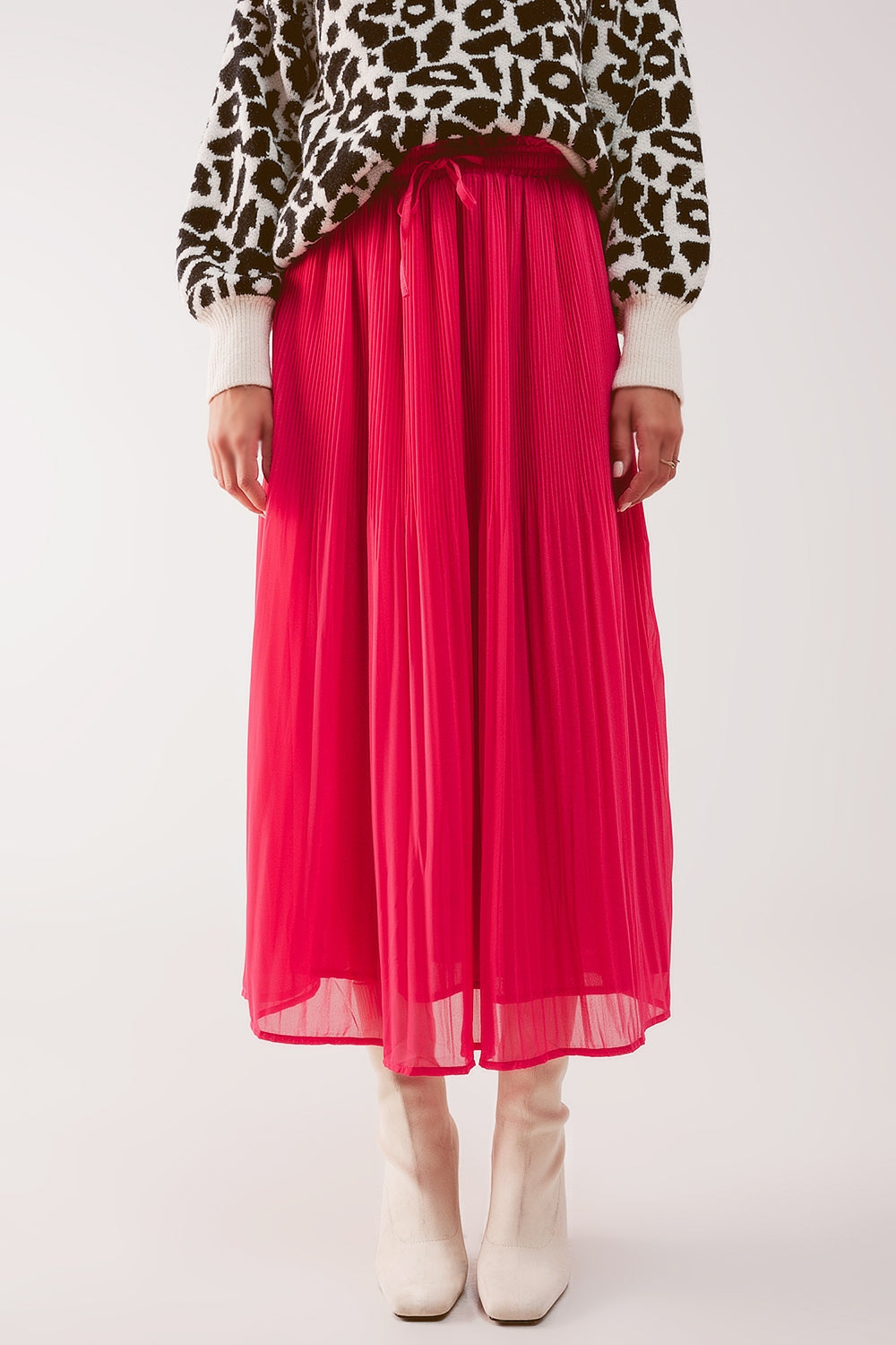 Chiffon pleated midi skirt in fuchsia Q2 Skirts BoutiqueLua