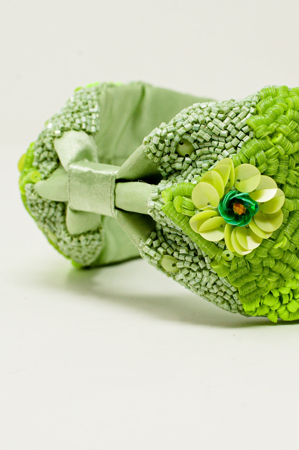 Chunky headband with embellished green flowers Q2 Headbands BoutiqueLua