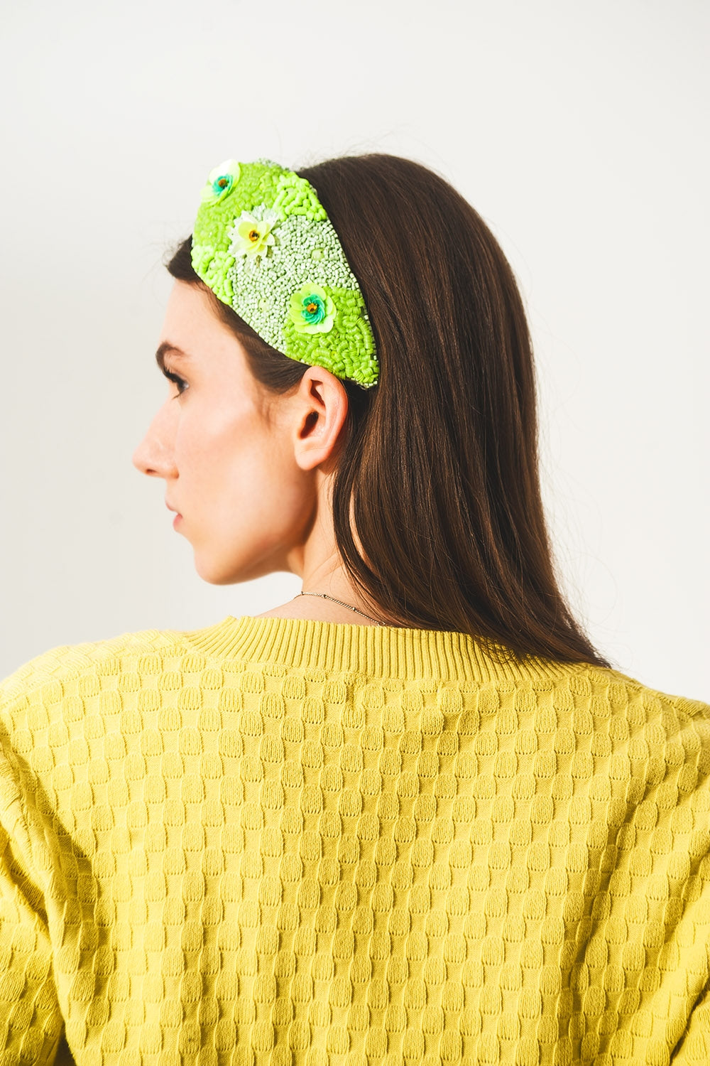 Chunky headband with embellished green flowers Q2 Headbands BoutiqueLua