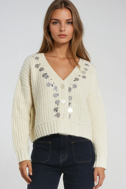 Q2 Chunky knit cardigan with sequin detail