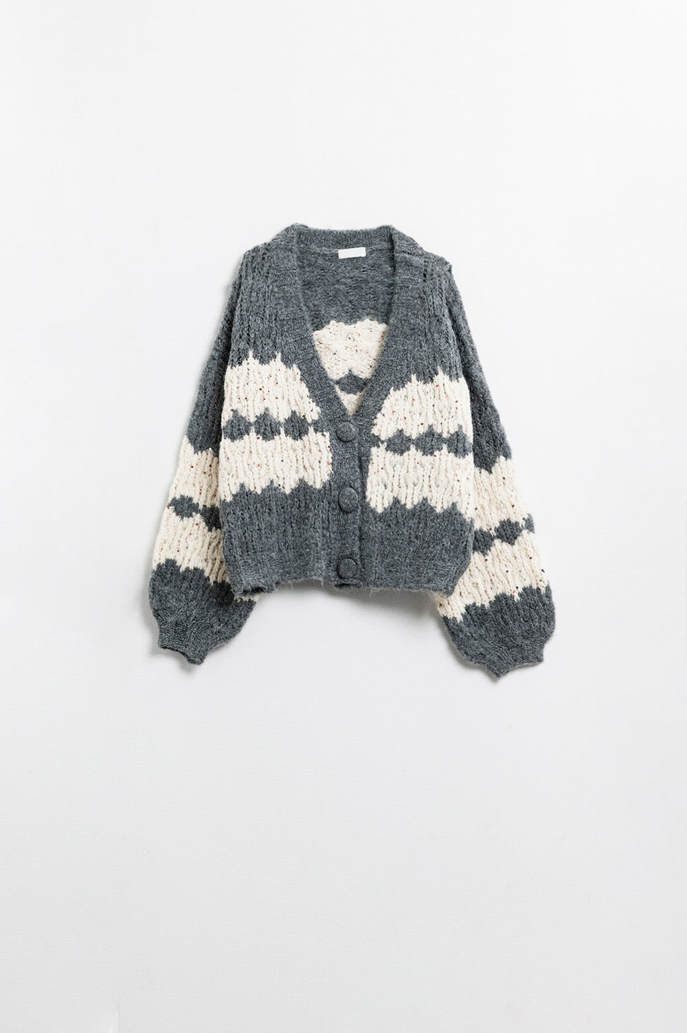 Q2 Chunky Knit oversized Cardigan With Sequin Details in grey