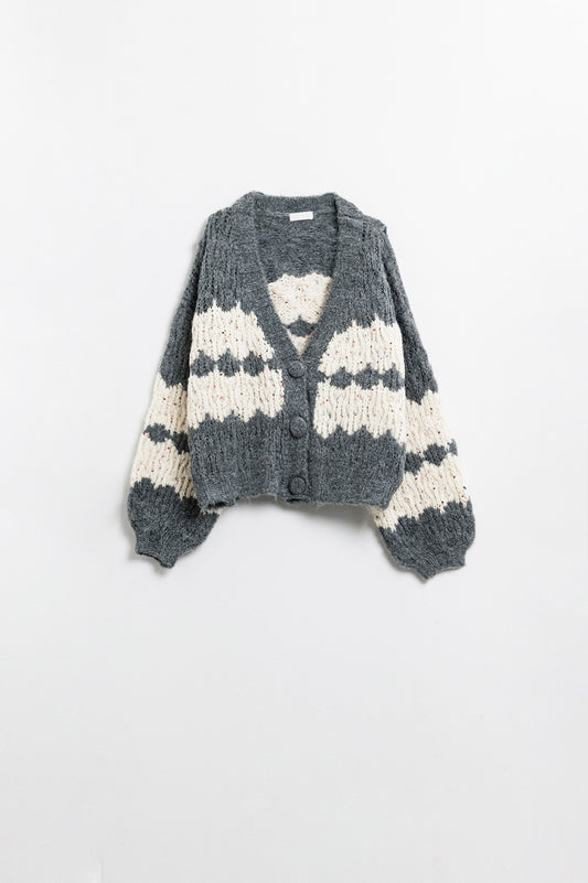 Q2 Chunky Knit oversized Cardigan With Sequin Details in grey