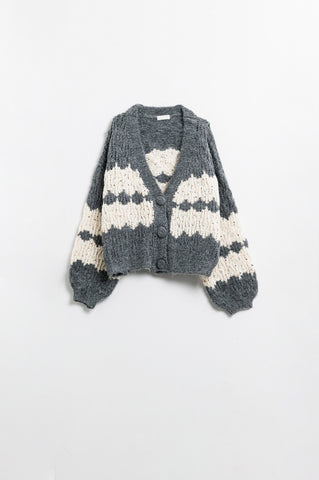 Chunky Knit oversized Cardigan With Sequin Details in grey