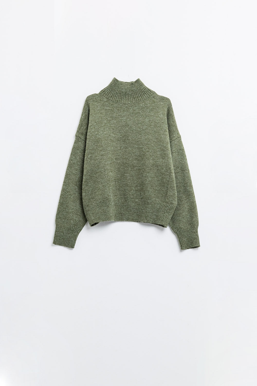 chunky knit sweater in green with turtleneck