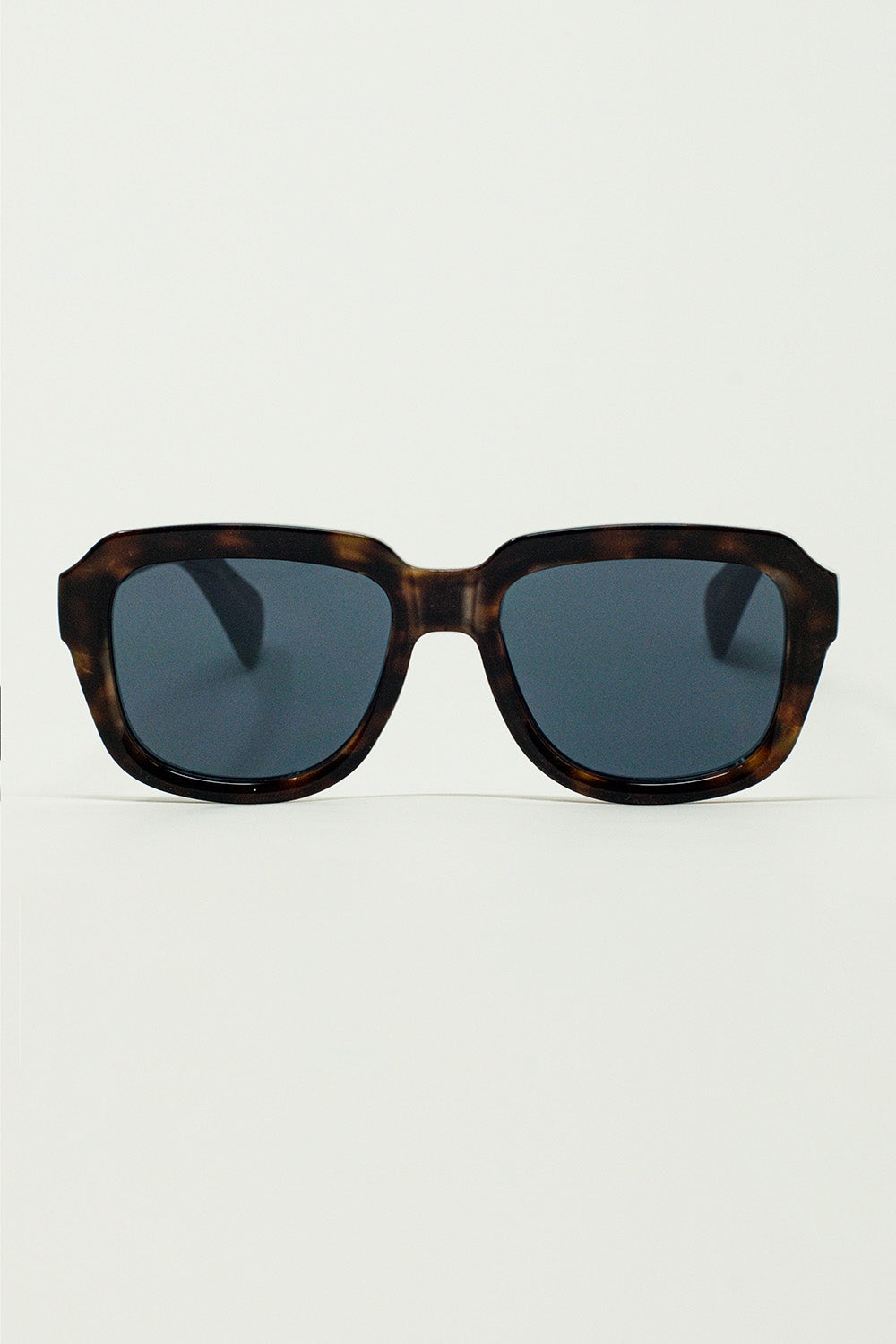 Q2 Chunky Square Sunglasses With  Dark Brown Tortoise Shell Frame