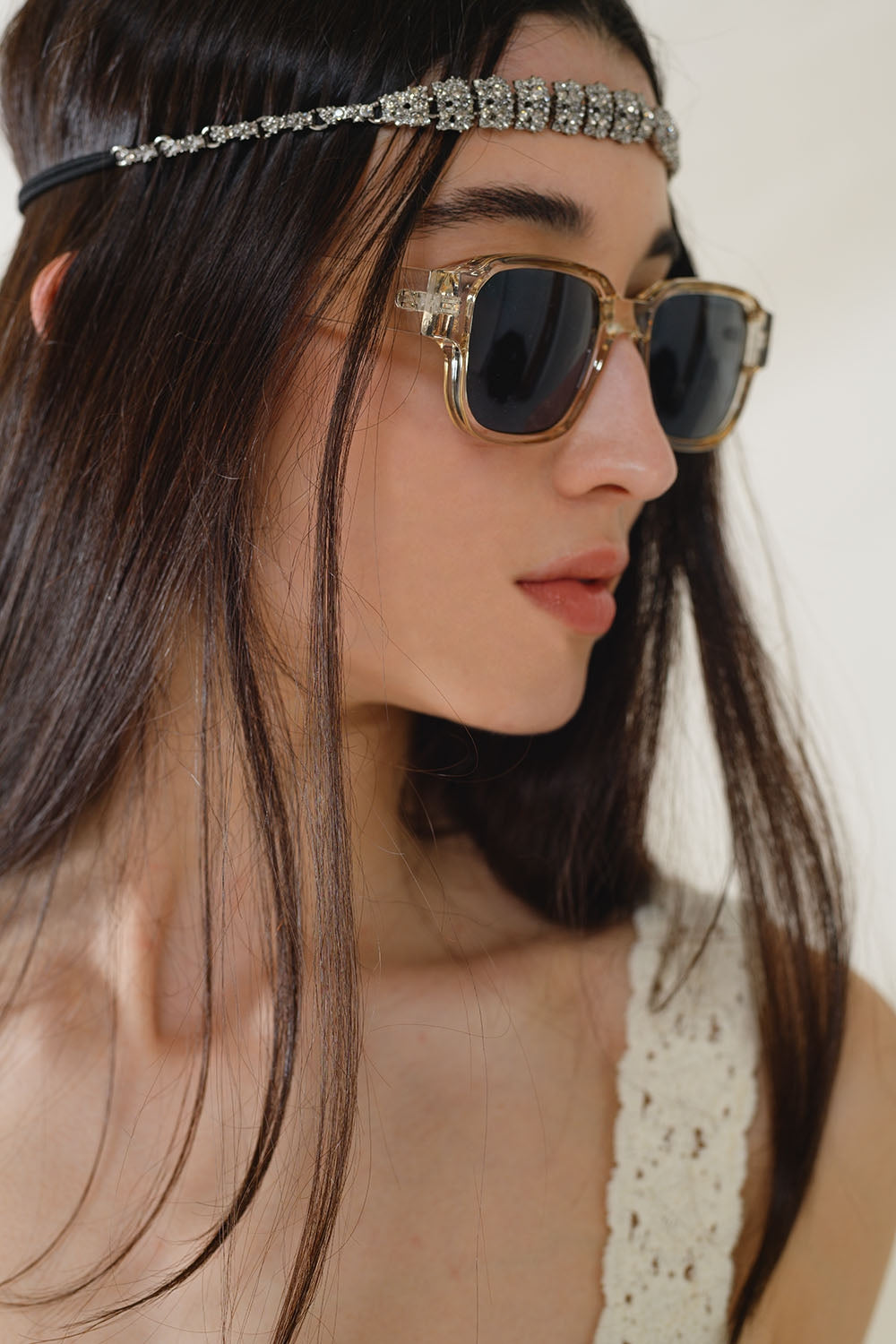 Chunky Square Sunglasses With Transparent Smoky Frame Q2 Sunglasses BoutiqueLua