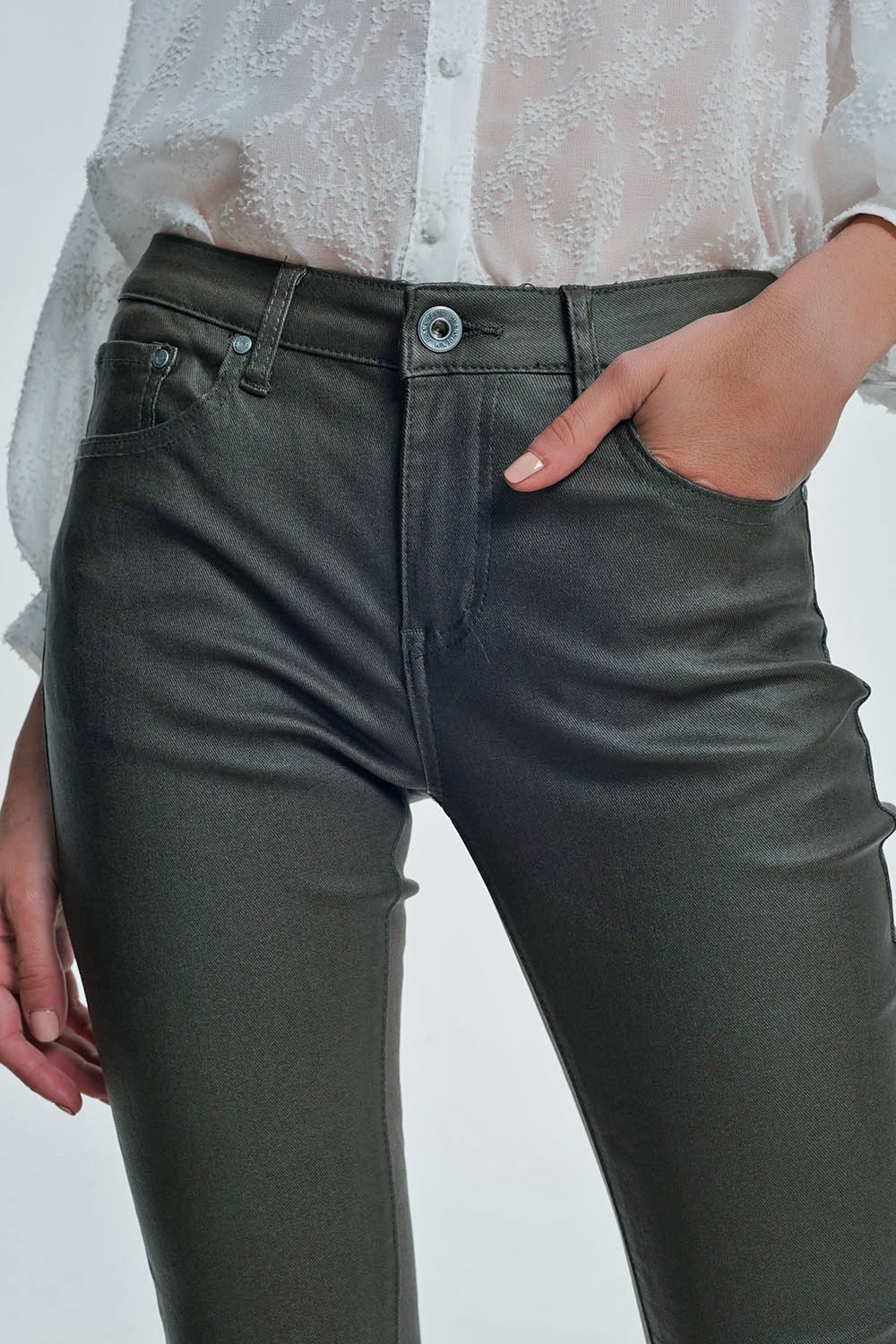 coated pants in khaki Q2 Pants BoutiqueLua