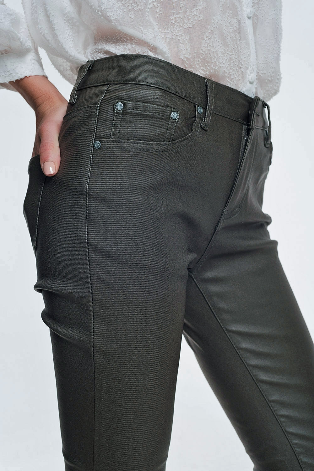 coated pants in khaki Q2 Pants BoutiqueLua