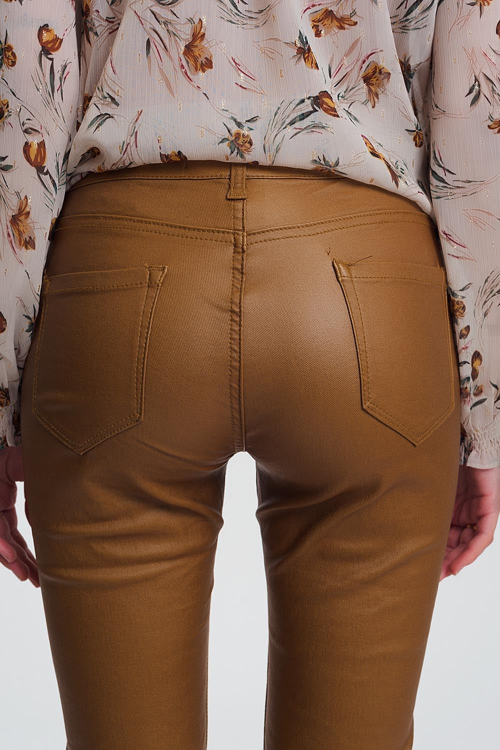 coated skinny pants in camel Q2 Pants BoutiqueLua