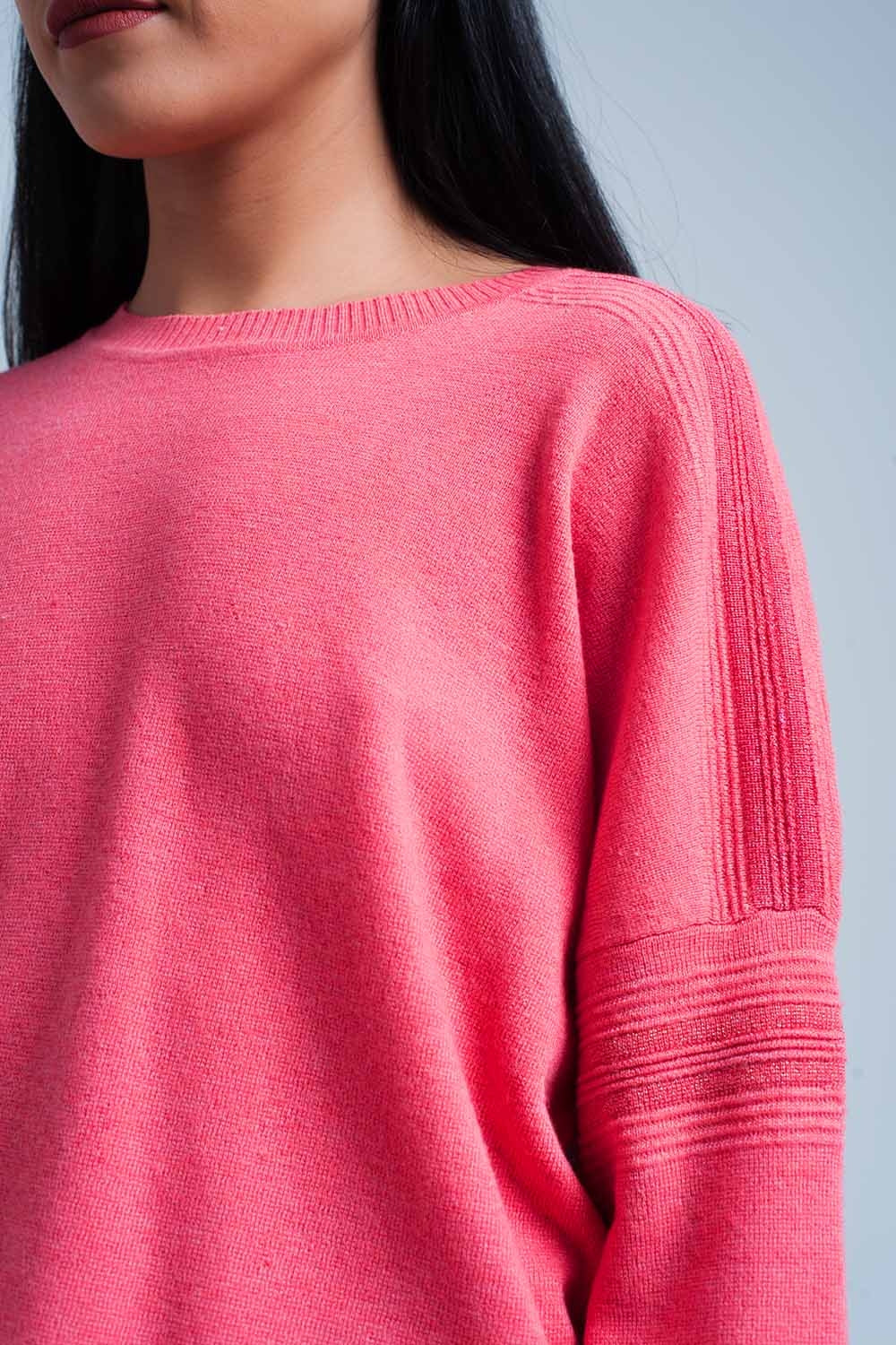 Coral Fine Knitted Sweater with Glitter Details Q2 Sweaters BoutiqueLua