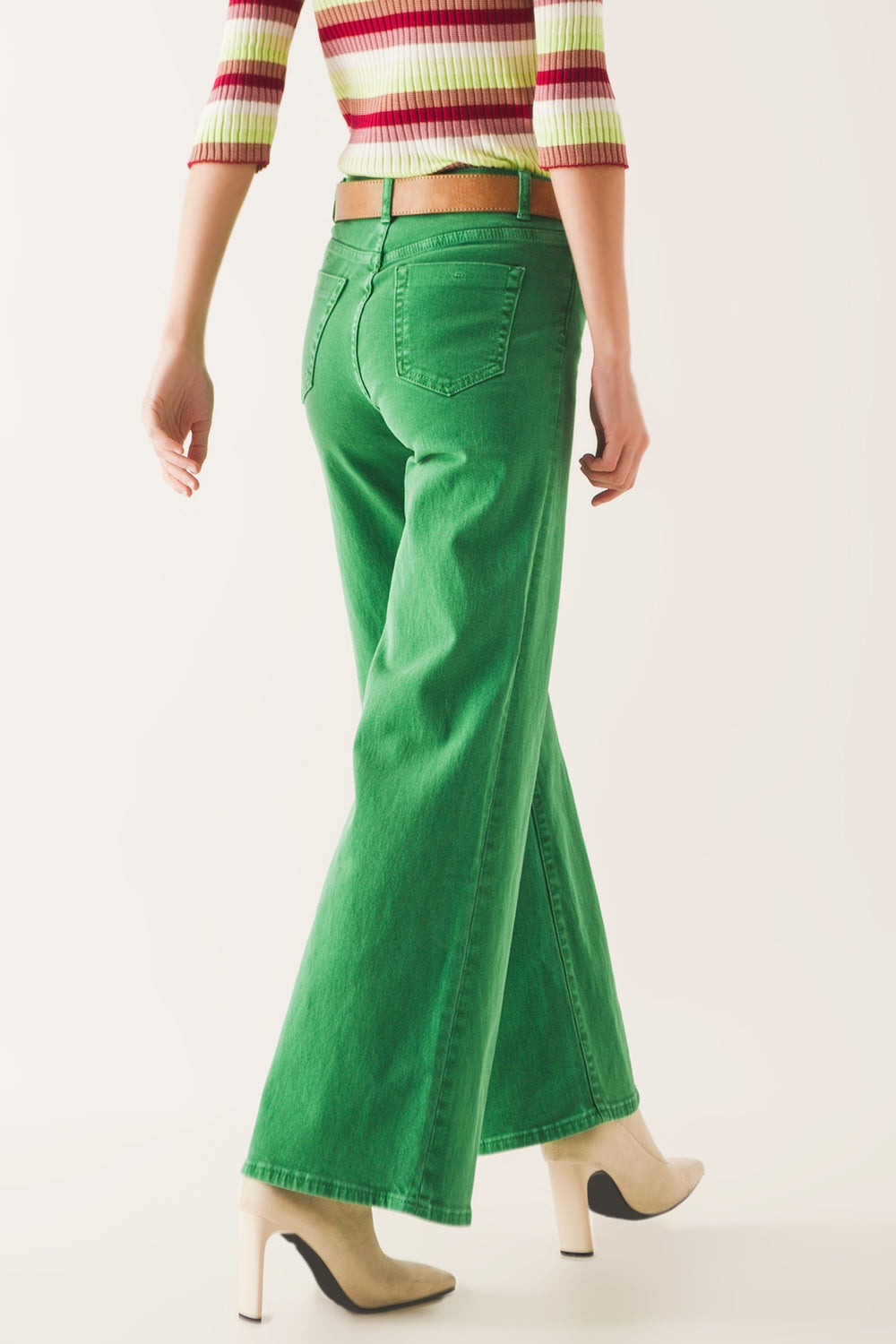 Cotton blend wide leg jeans in green Q2 Jeans BoutiqueLua