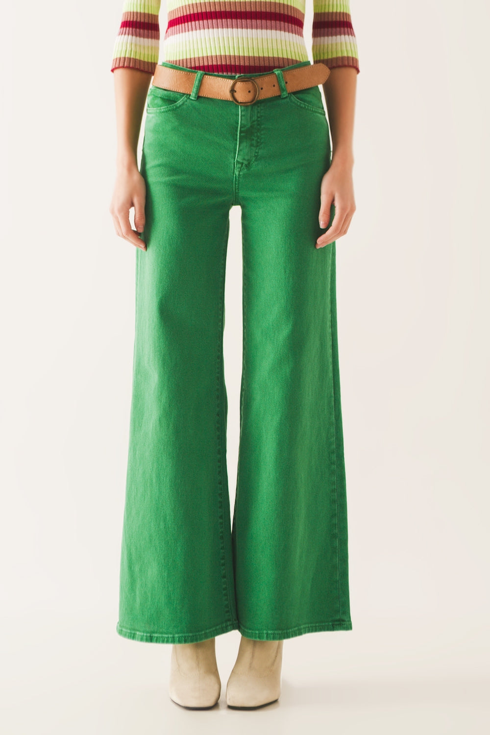 Cotton blend wide leg jeans in green Q2 Jeans BoutiqueLua