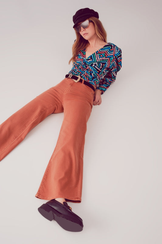 Q2 Cotton blend wide leg jeans in orange