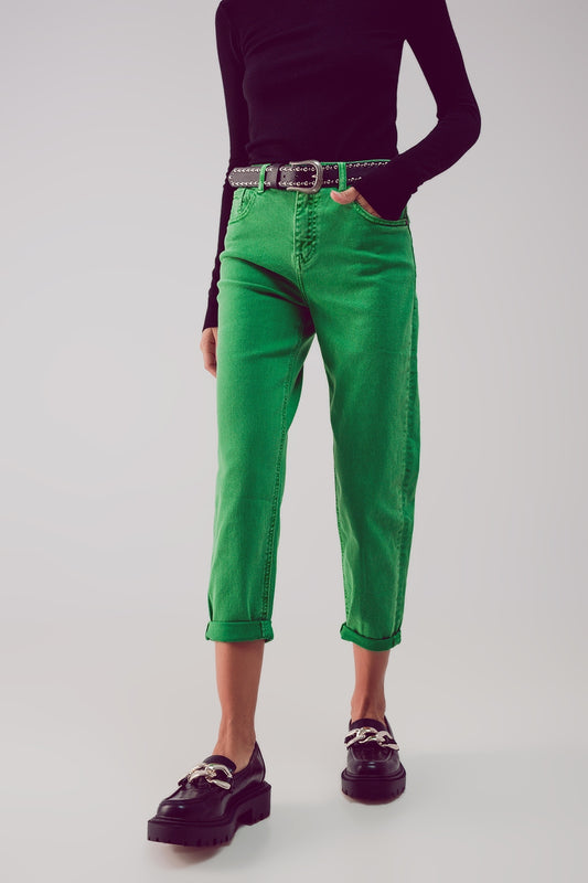 Cotton mid rise slouchy jean in green Q2 Jeans BoutiqueLua