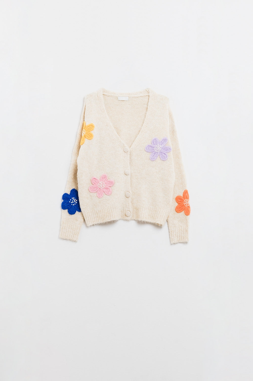 Cream Cardigan With EMbroidered Flowers Q2 Sweaters BoutiqueLua