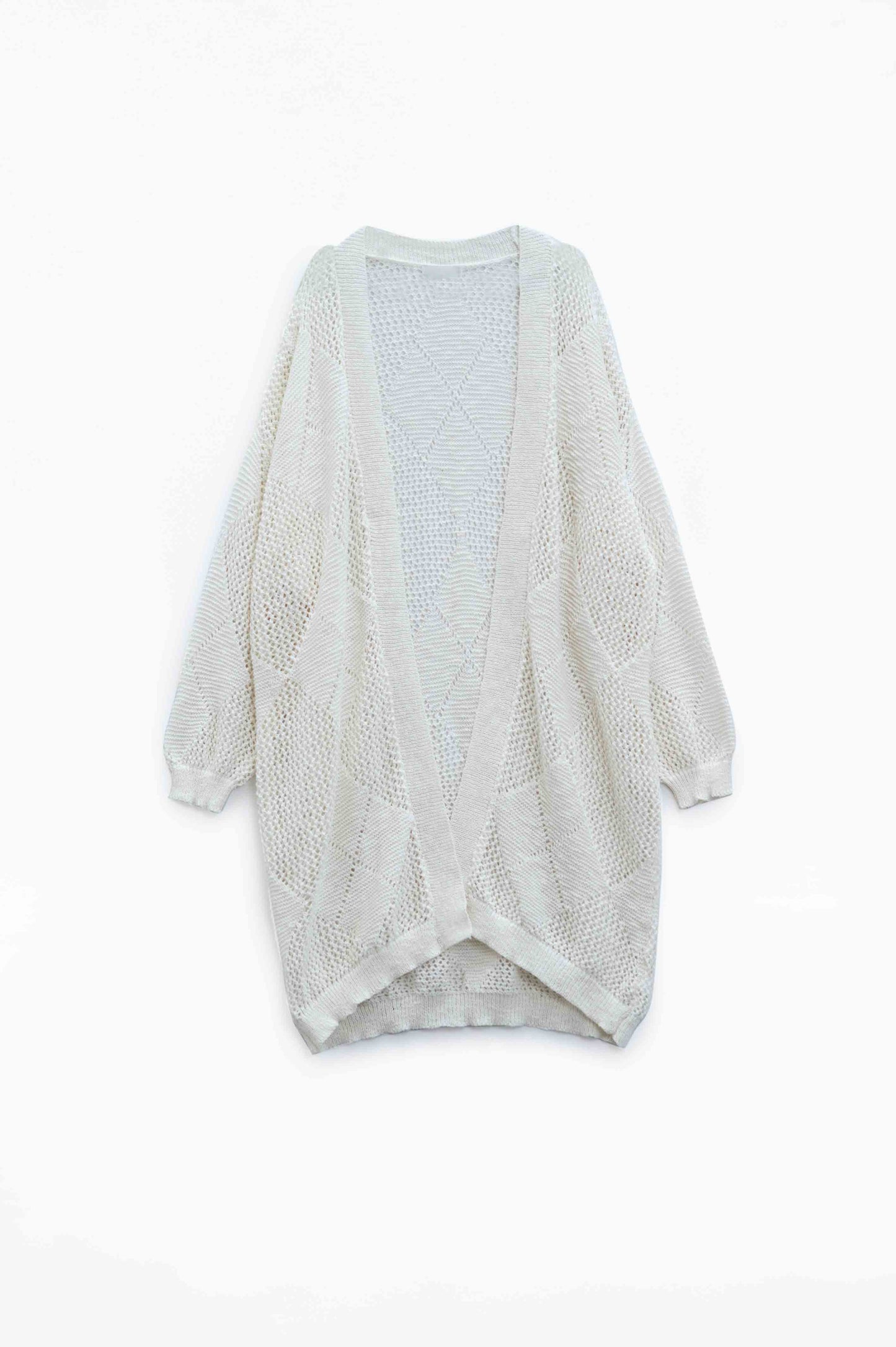 Q2 Cream Draped Cardigan With Crochet Design