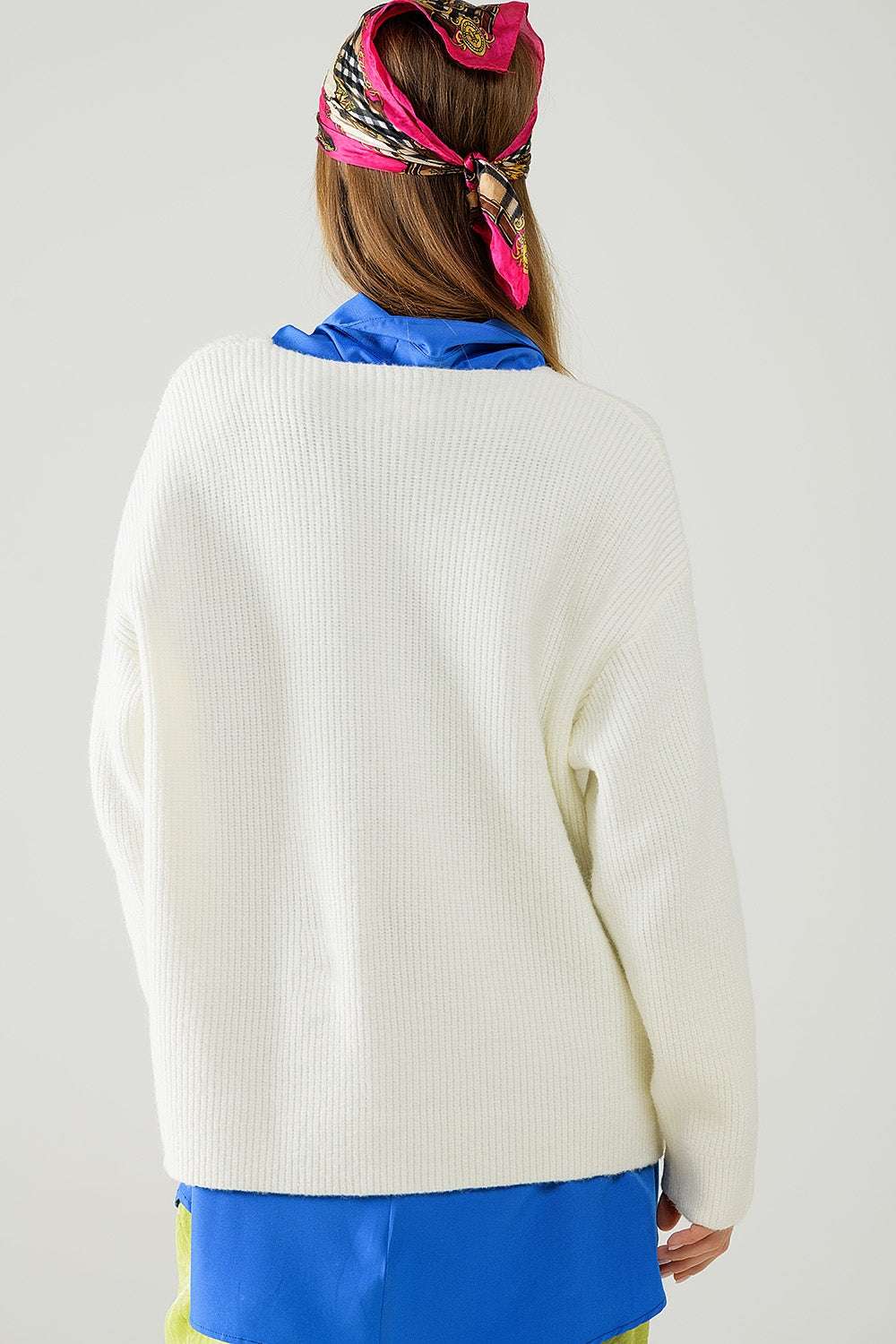 cream oversized knit sweater with V neck