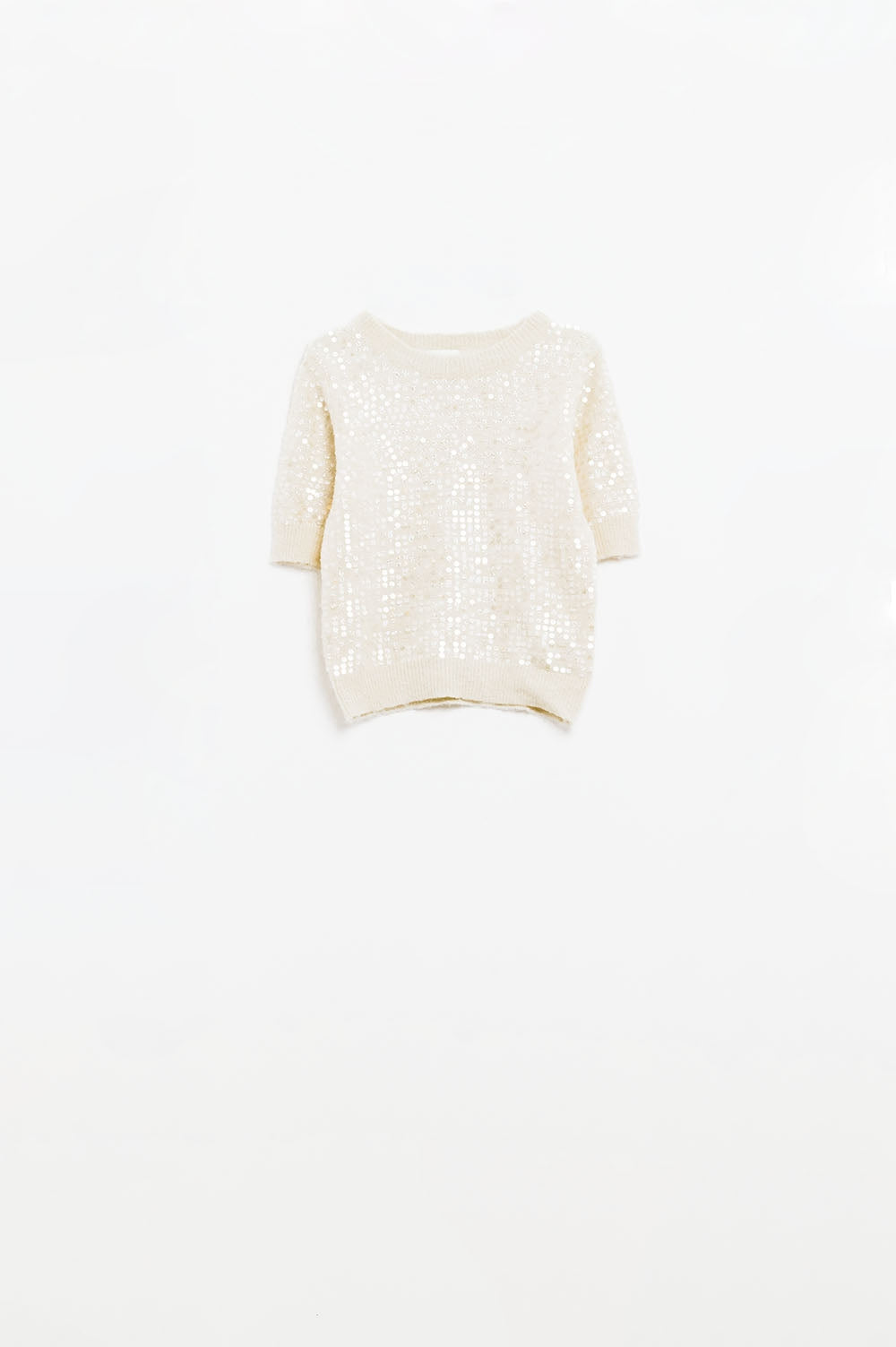 Cream short sleeve sequin sweater