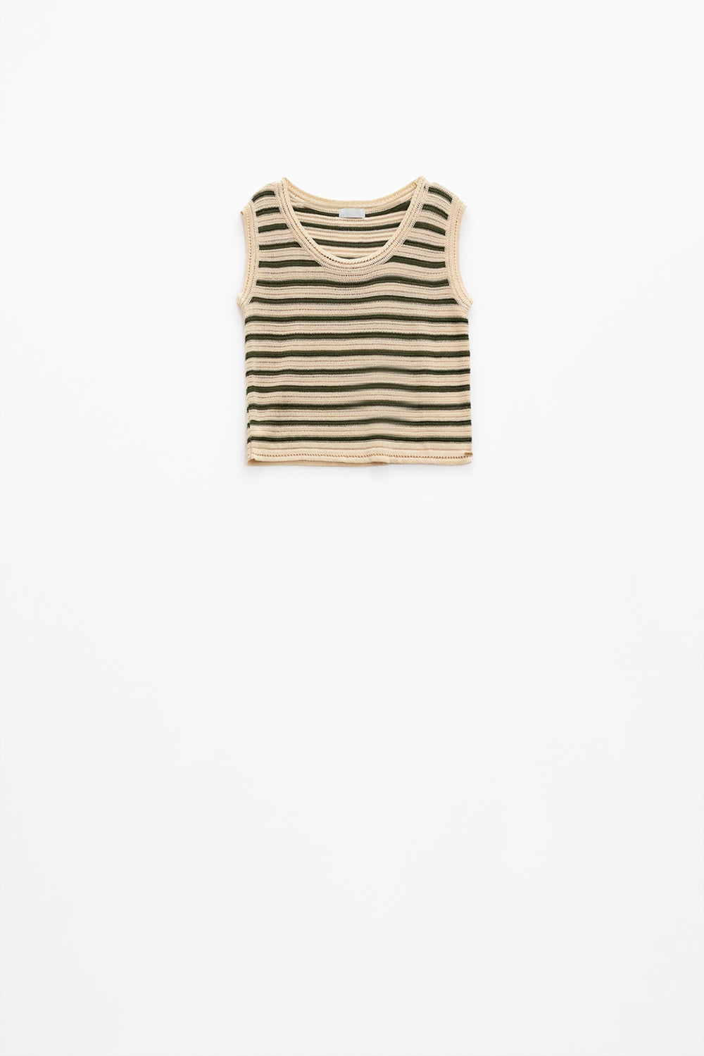 Cream sleeveless knit top with khaki stripes Q2 Sweaters BoutiqueLua