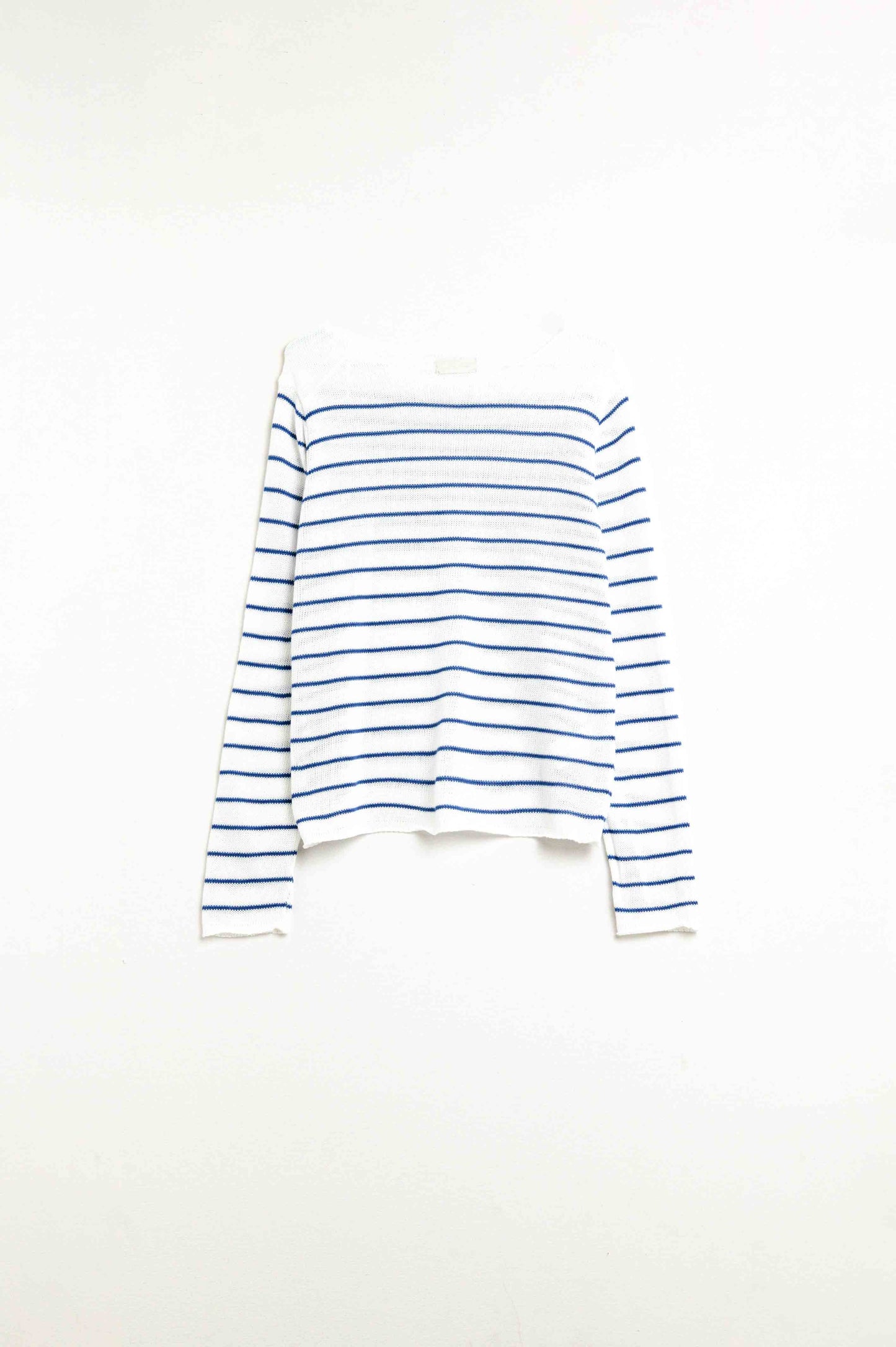 Cream sweater with blue stripes made of fine knit