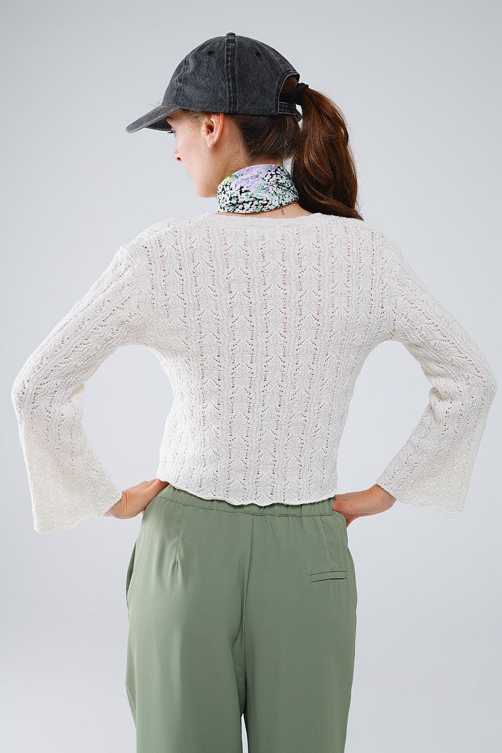 Cream Sweater With Flared Sleeves Q2 Sweaters BoutiqueLua