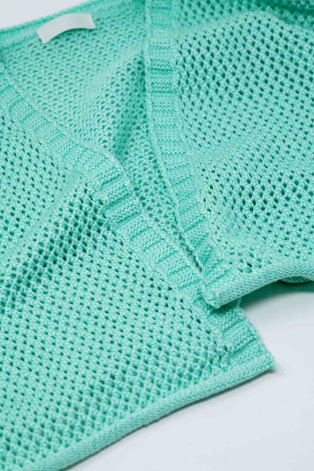 Crochet basic cropped cardigan in mint Q2 Sweaters BoutiqueLua