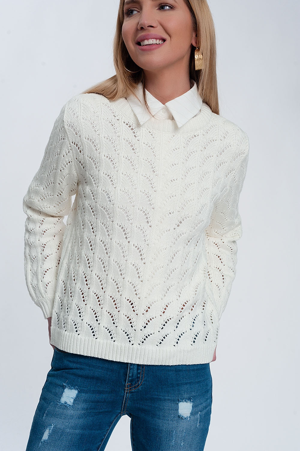 Crochet jumper in cream Q2 Sweaters BoutiqueLua