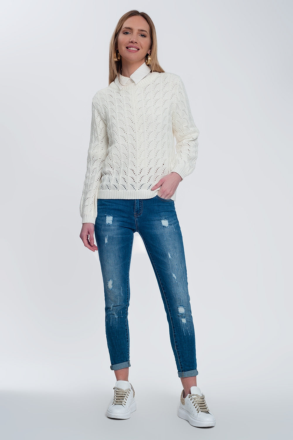 Crochet jumper in cream Q2 Sweaters BoutiqueLua