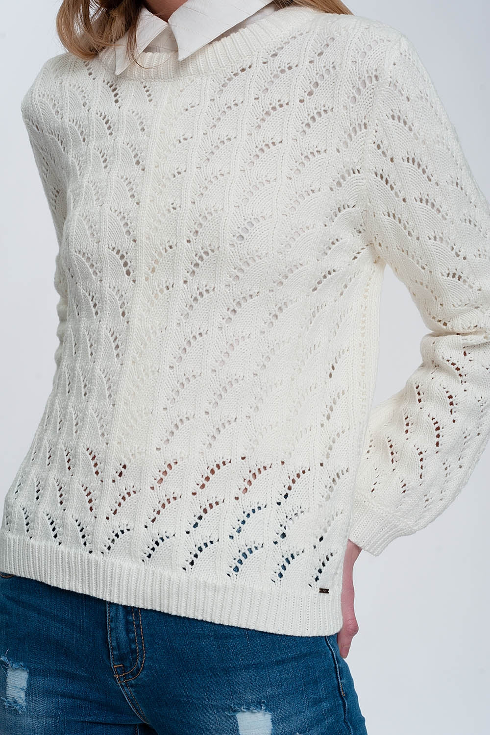 Crochet jumper in cream Q2 Sweaters BoutiqueLua