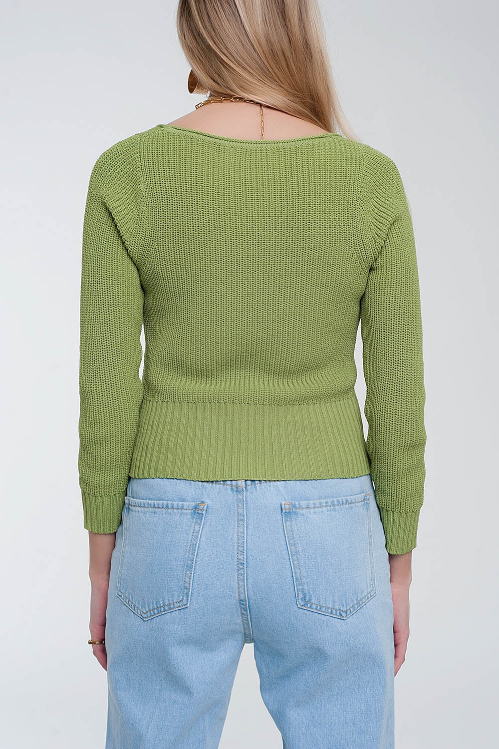 Crochet knit jumper in green Q2 Sweaters BoutiqueLua