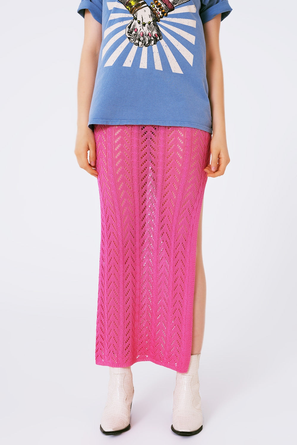 Crochet Maxi Skirt in Pink Q2 Skirts BoutiqueLua