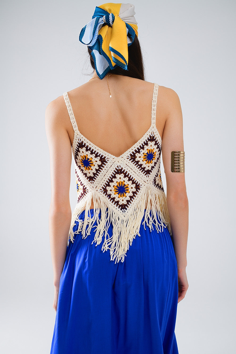 Crochet Top With Fringe Ends In Cream Q2 Tops BoutiqueLua