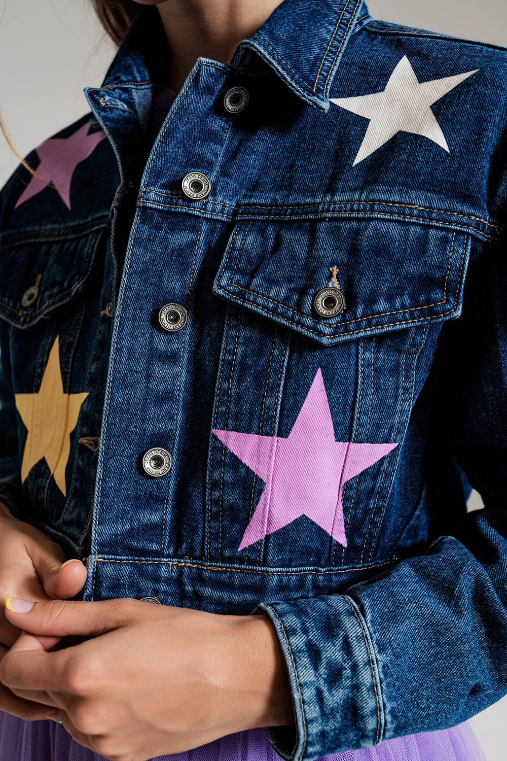 crop denim jacket with multicolored stars BoutiqueLua