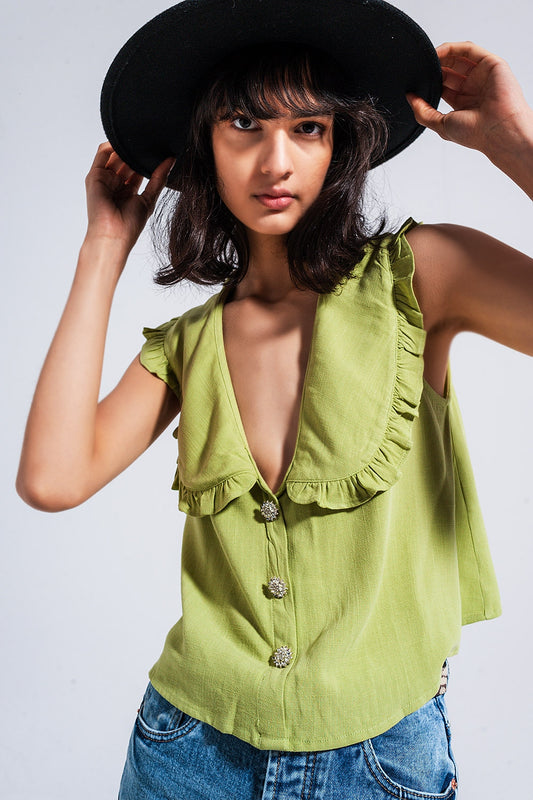 Q2 Crop top with bib collar in green