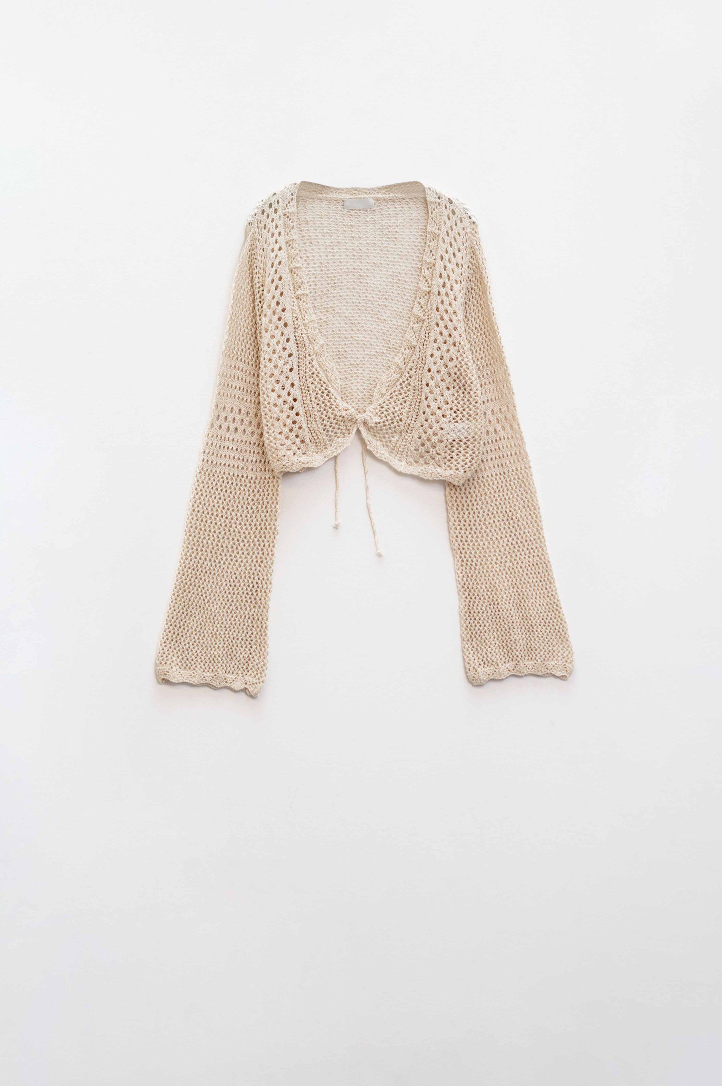 Q2 Cropped Cardigan In Beige With Tie Closing