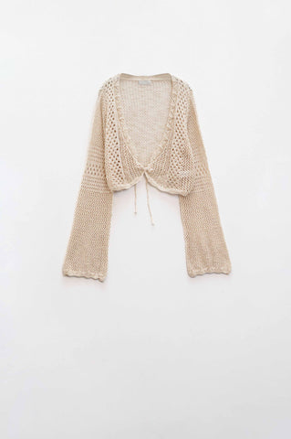 Cropped Cardigan In Beige With Tie Closing