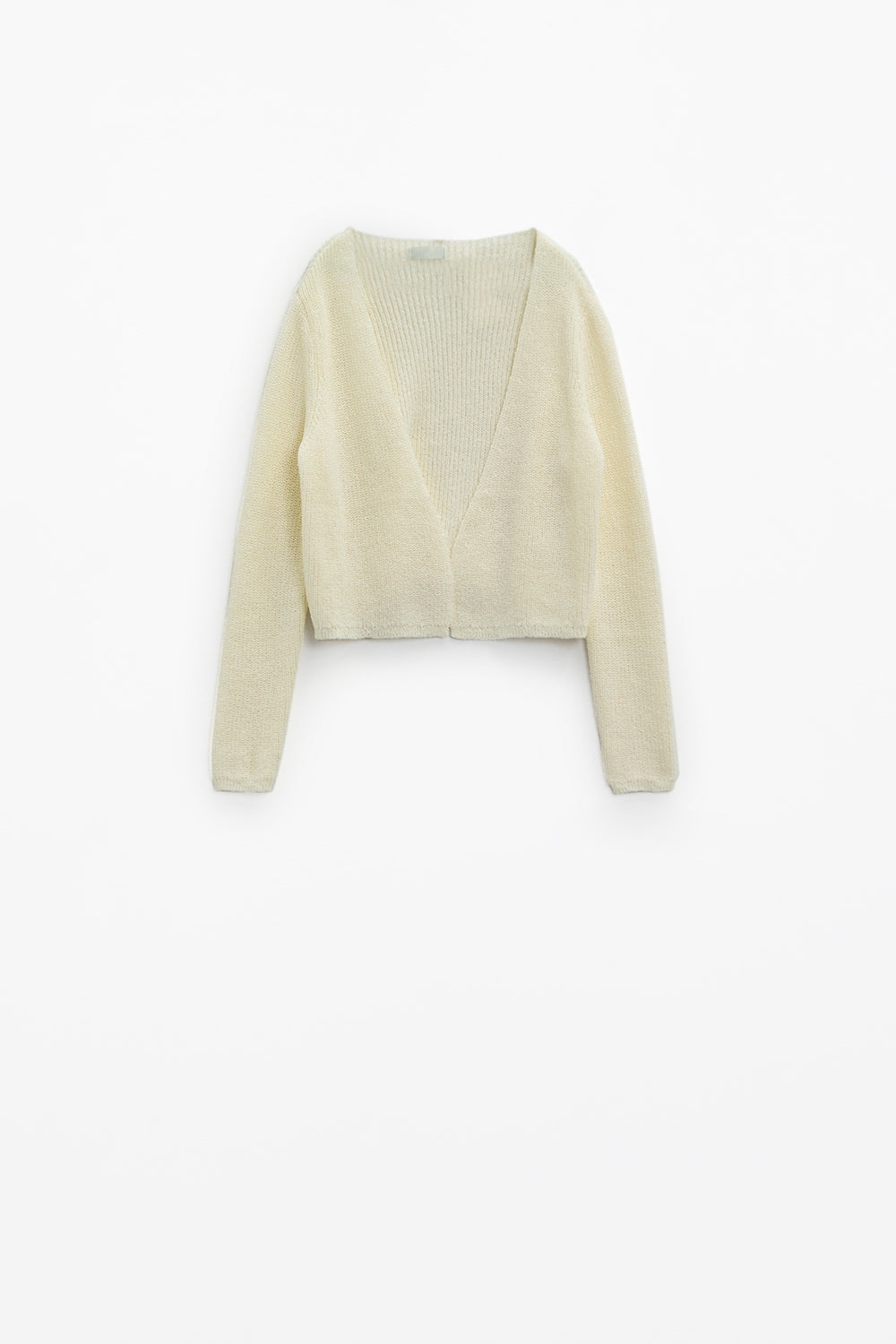 Cropped Cardigan In Lightweight Rib and V-Neckline in Cream Q2 Sweaters BoutiqueLua