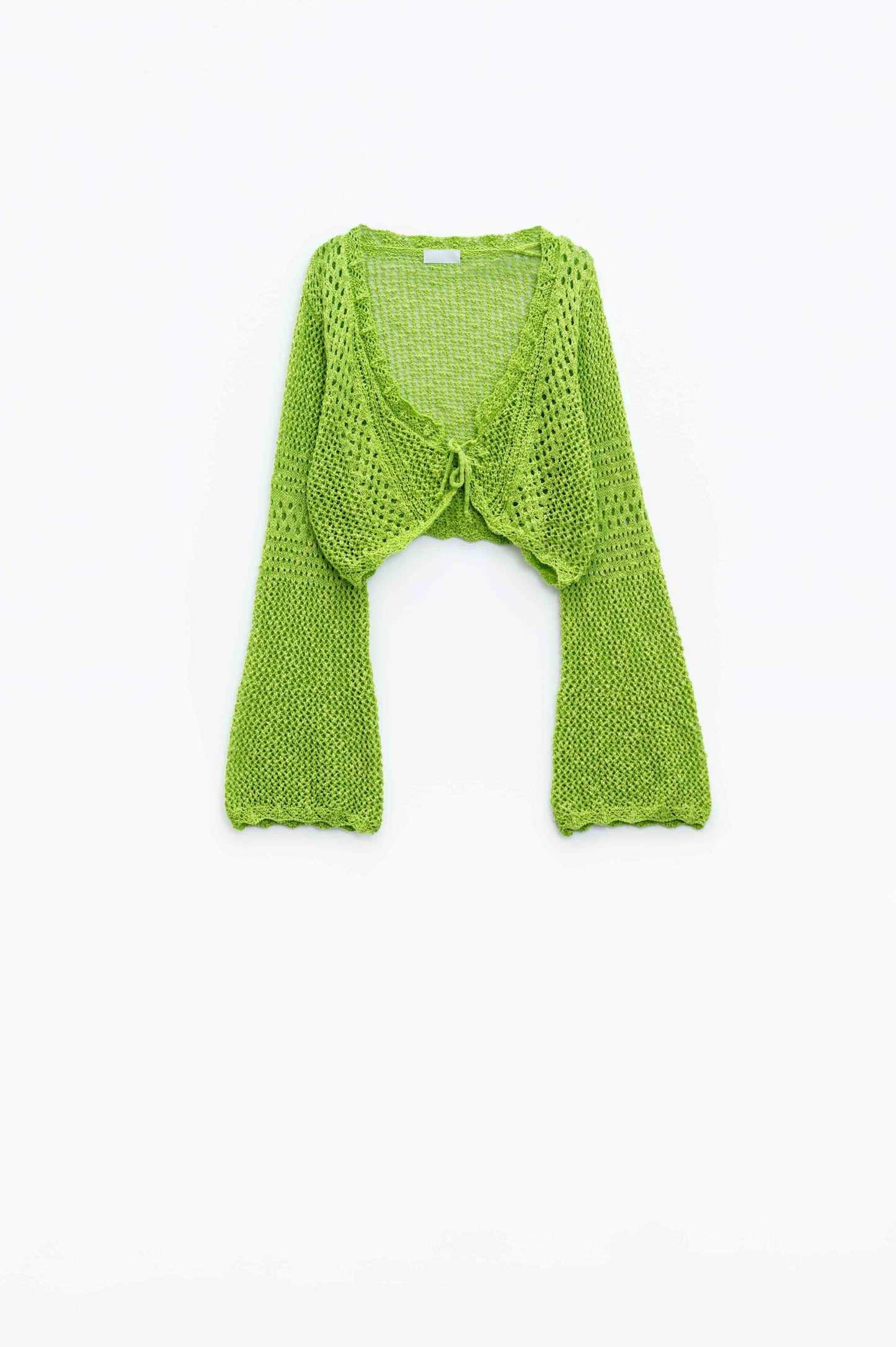 Q2 Cropped Cardigan In Lime With Tie Closing