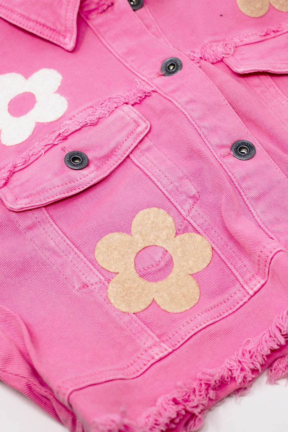 Cropped Jacket With Chest Pockets and Flower Details in Pink Q2 Coats and Jackets BoutiqueLua