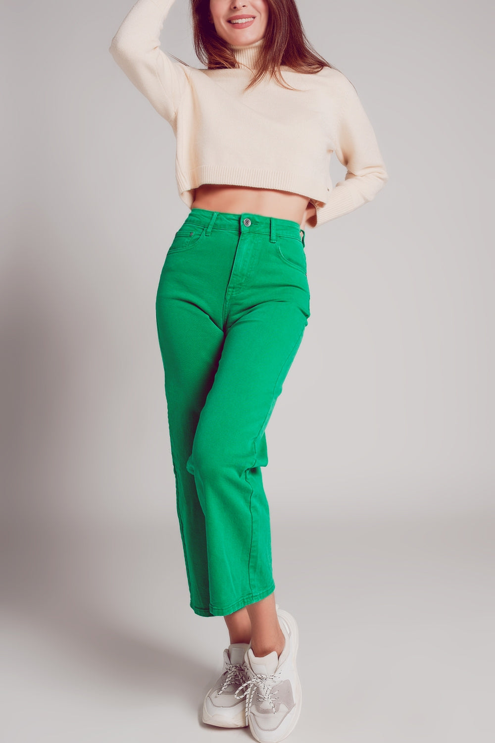 Cropped wide leg jeans in deep green Q2 Jeans BoutiqueLua