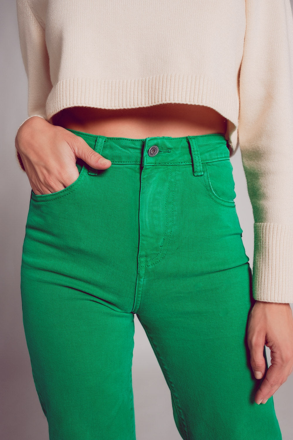 Cropped wide leg jeans in deep green Q2 Jeans BoutiqueLua