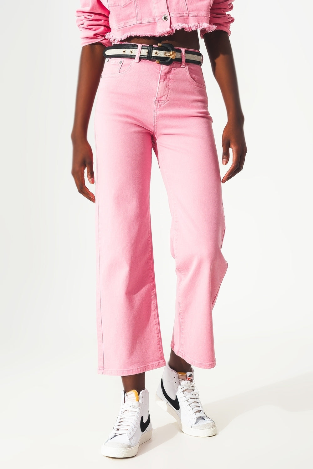 Cropped wide leg jeans in pink Q2 Jeans BoutiqueLua